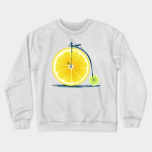 Vintage Lemon Lime Bike with Retro Cycle Frame Look and Lemon and Green Citrus Wheels, where you sit on Top of Lemon Crewneck Sweatshirt